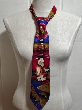 Vintage 1990s The Flintstones Cartoon Fred Flintstone Bowling Men's Necktie